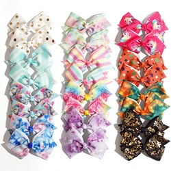 12Pcs/Set 4.5Inch Bows for Girls Boutique Grosgrain Ribbon Rainbow Hair Bow Alligator Hair Clips Pigtail Bows Unicorn Hairpins
