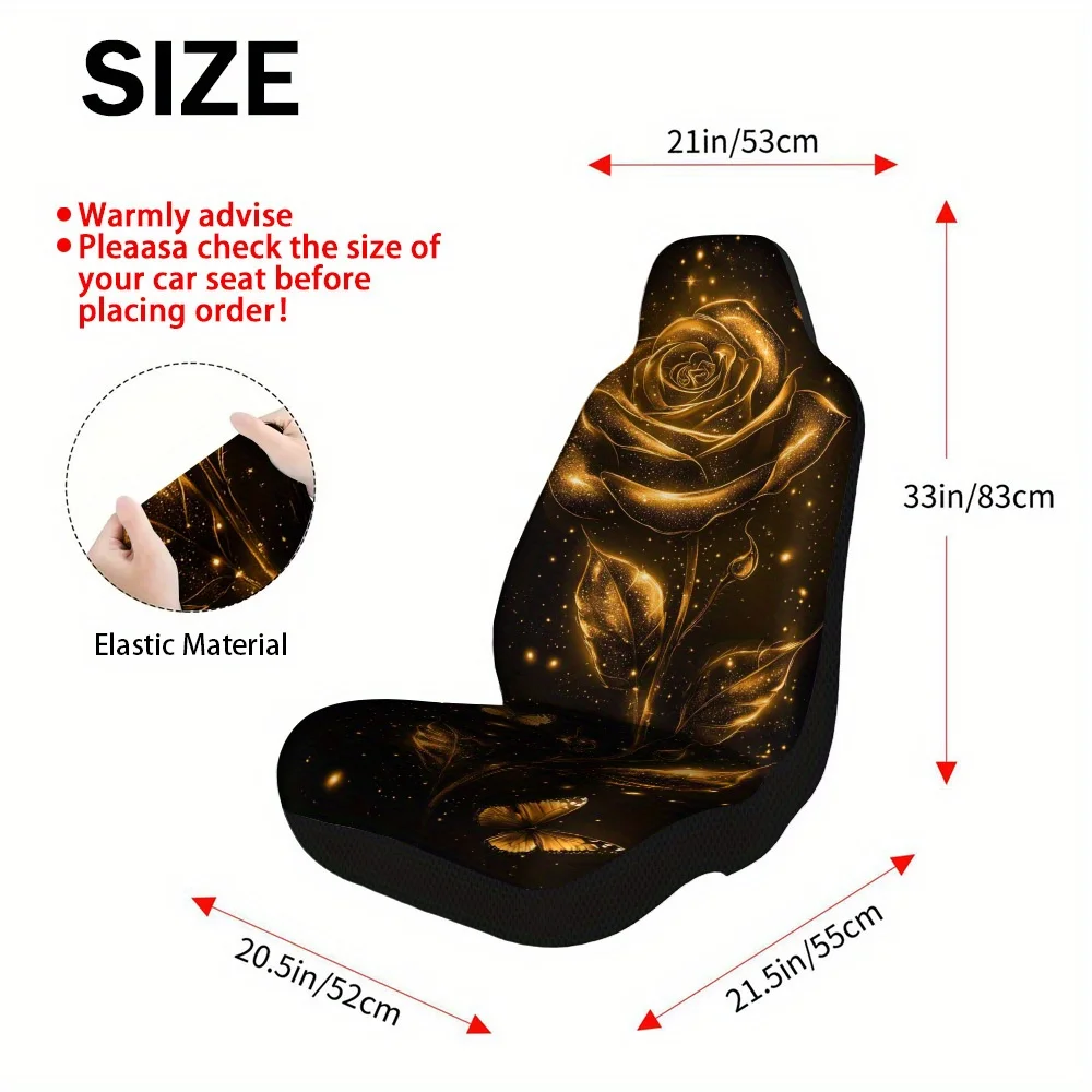 2pcs Golden Rose And Butterflies Themed Car Seat Cover Set – Fit, High-Quality Full Set Of Front Seat Protectors, Durable And S
