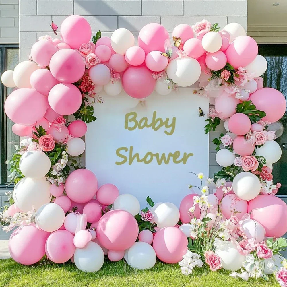 White,pink,latex balloon arch kit,wedding,bridal shower,birthday party,anniversary,gender revealing,party decoration baby shower