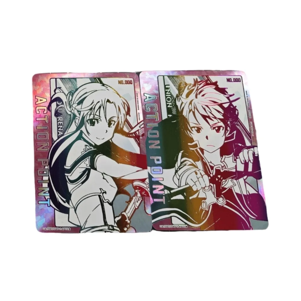 2pcs/set Sword Art Online Kirigaya Kazuto Yuuki Asuna self made Refraction flash card Anime Classics Game Collection Cards Toy