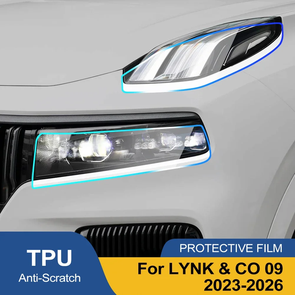 TPU Car Headlight Protection Film For LYNK & CO 09 2023-2026 High-Gloss Smoke Black Pre-Cut PPF Kit Anti-Scratch Vinyl Wrap
