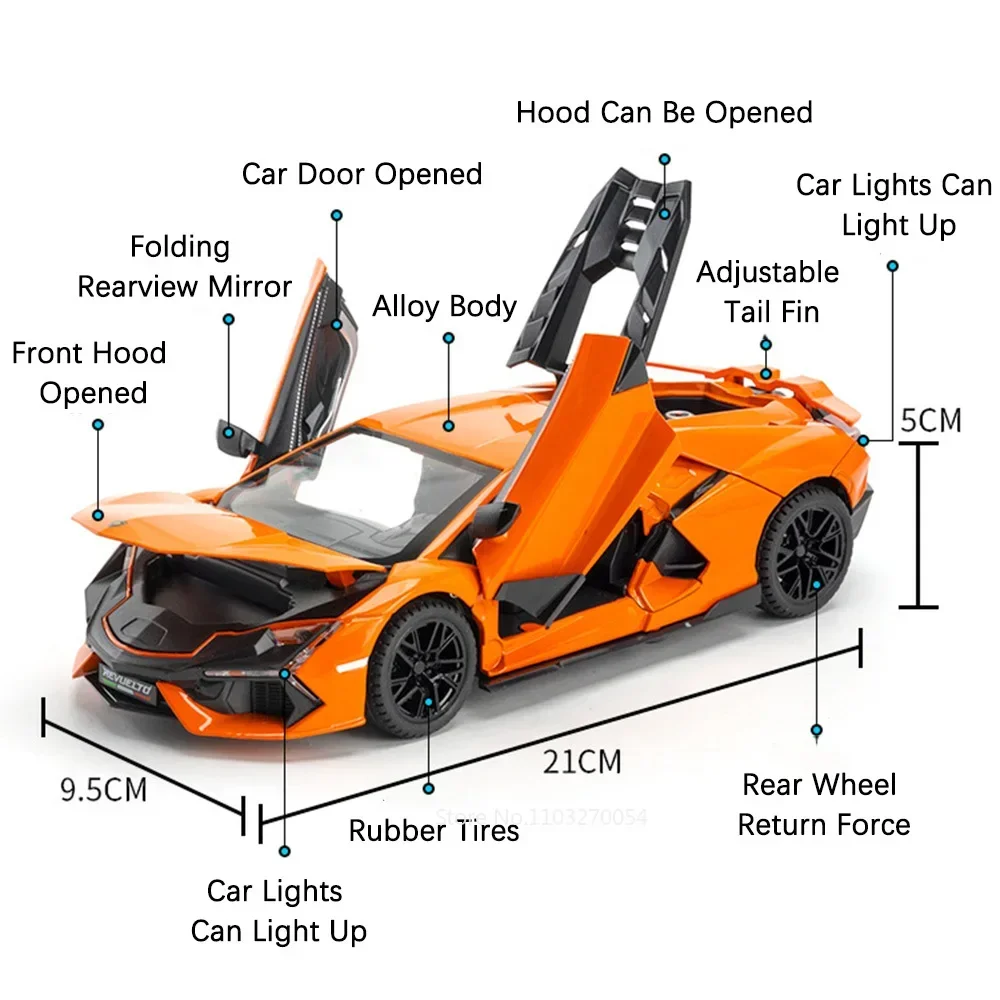 1:24 Lambor SVJ63 Revuelto Diecast Alloy Sports Car Model Toy Doors Opened Sound Light Pull Back Miniature Vehice Boyfriend Gift