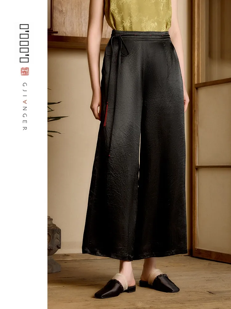 

Новые китайские однотонные широкие брюки-кюлоты из ацетатного волокна с завышенной талией для женщин