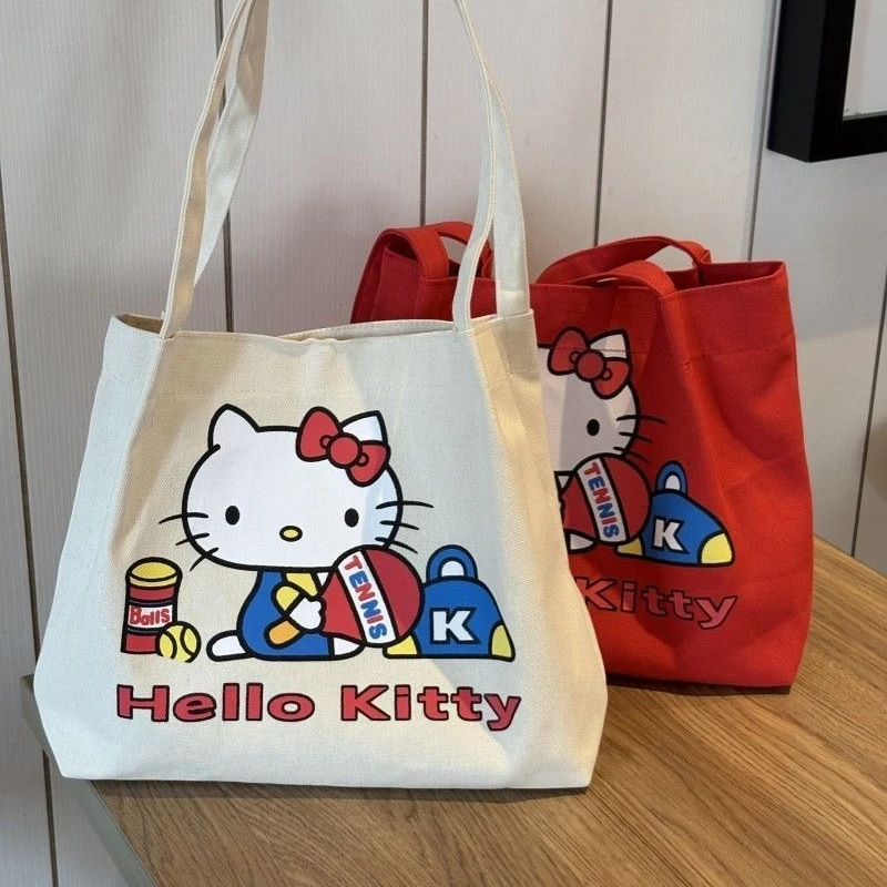 

Холщовая сумка Hello Kitty, большая сумка Kawaii для девочек, большая модная сумка на одно плечо, многоразовая сумка для покупок