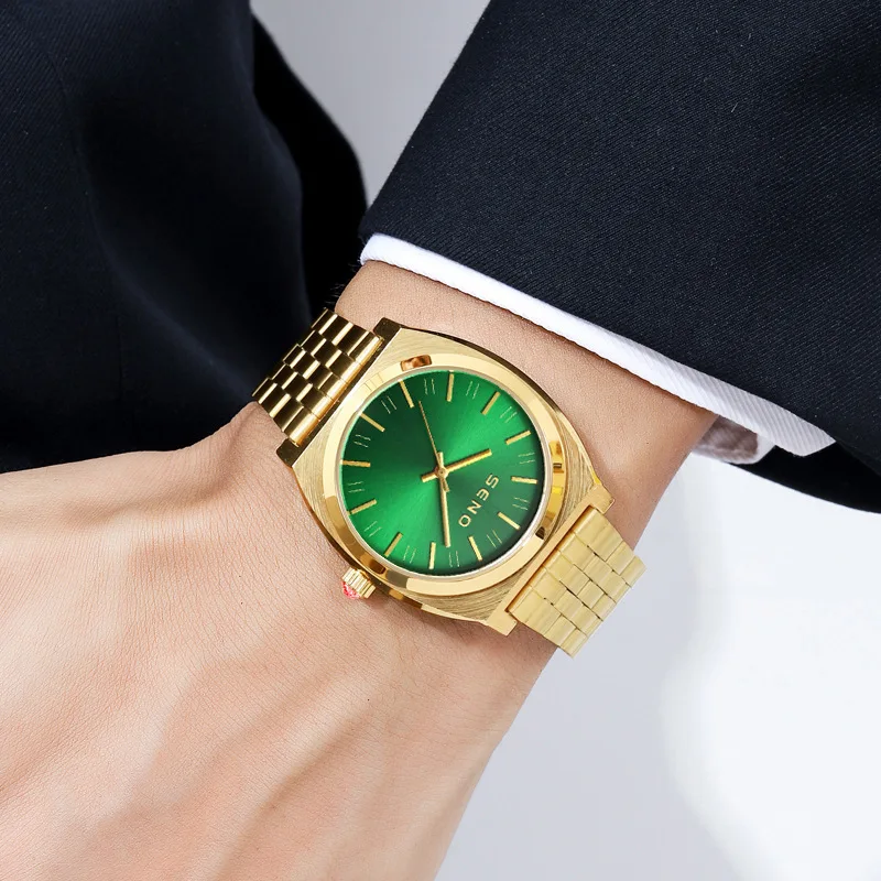 Steel band gold watch green dial men's women's watch ultra-thin green ghost waterproof business men's watch