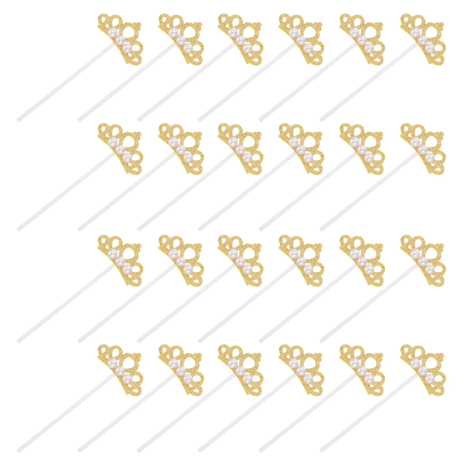

24 Pcs Crown Shaped Cake Toppers Elegant Dessert Decorations Gold Birthday Supplies Foam Inserts For Cake Tools