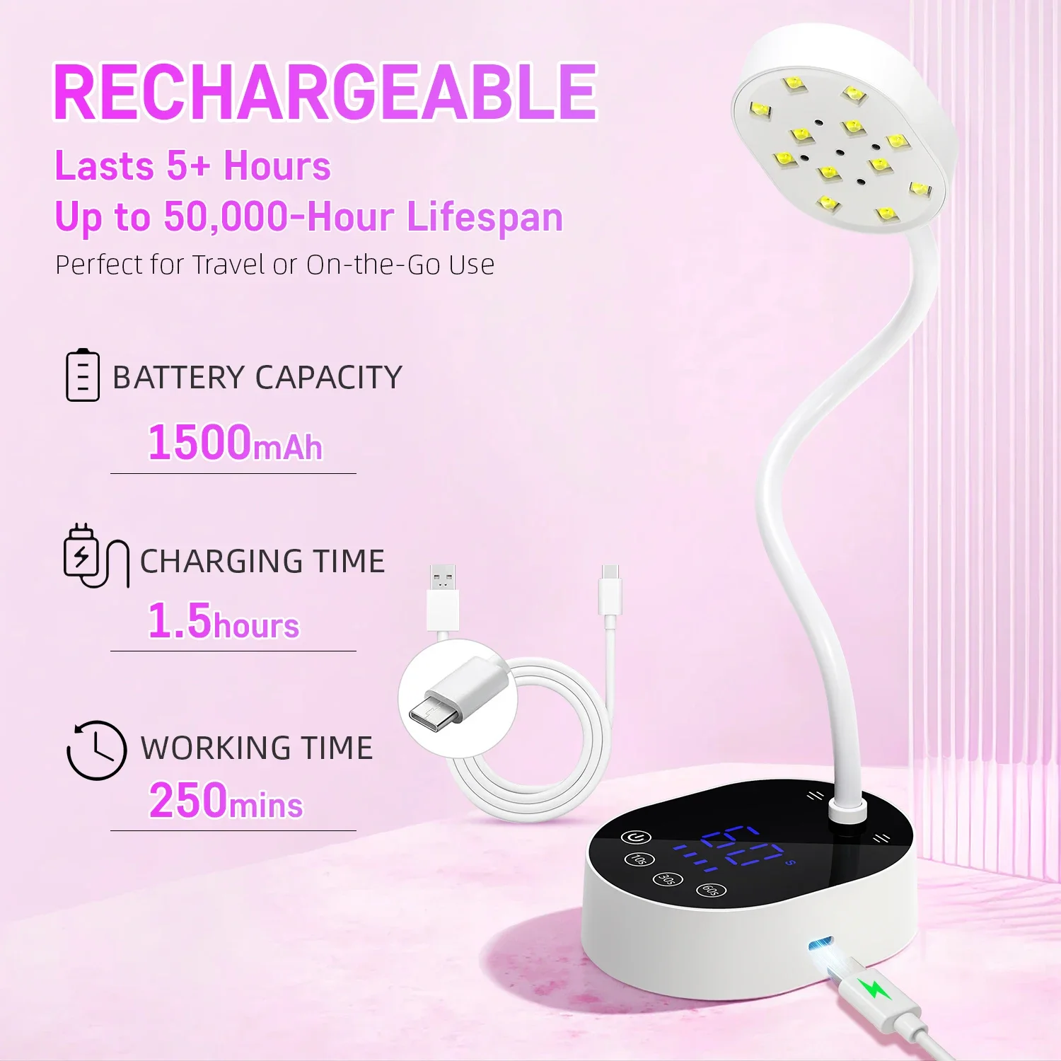 ワイヤレスUV LEDネイルランプ 36W 充電式 ポータブルネイルドライヤー ミニジェル硬化ランプ オートセンサー付き プロ用ネイルツール