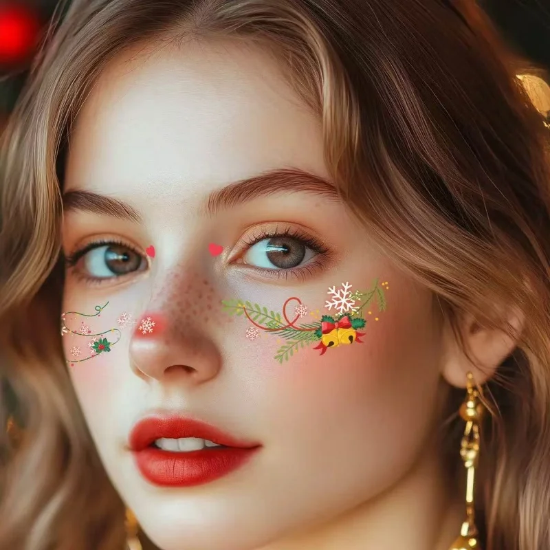 New Colorful Christmas Face Stickers DIY Freckles Face Sticker Waterproof Hot Stamping Temporary Tattoos Face Decoration