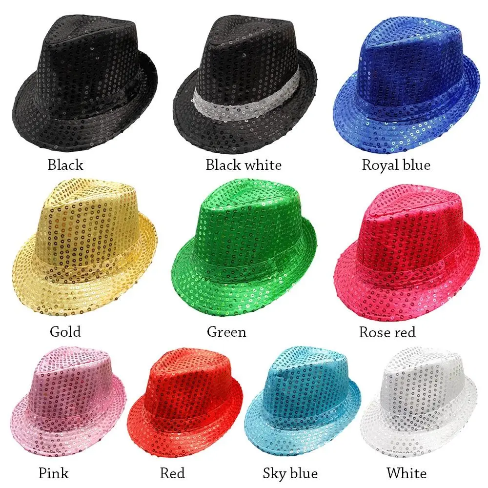 Men Women Jazz Hat Sequins Decorated Stage Dance Performance Cap Party Holiday Hat