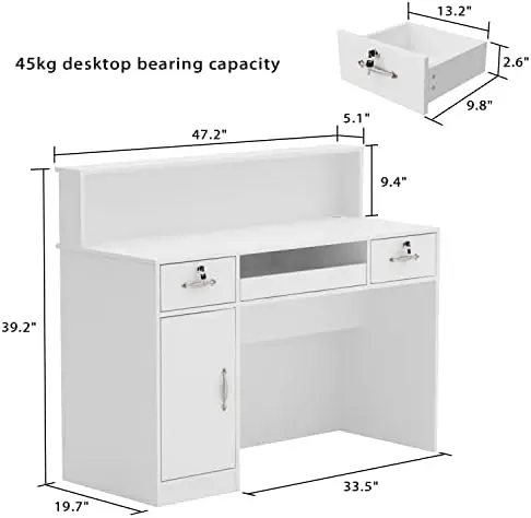 Reception Desk with Counter, Retail Counter with Lighted Display Shelf & Lockable Drawers, for Salon Reception Room