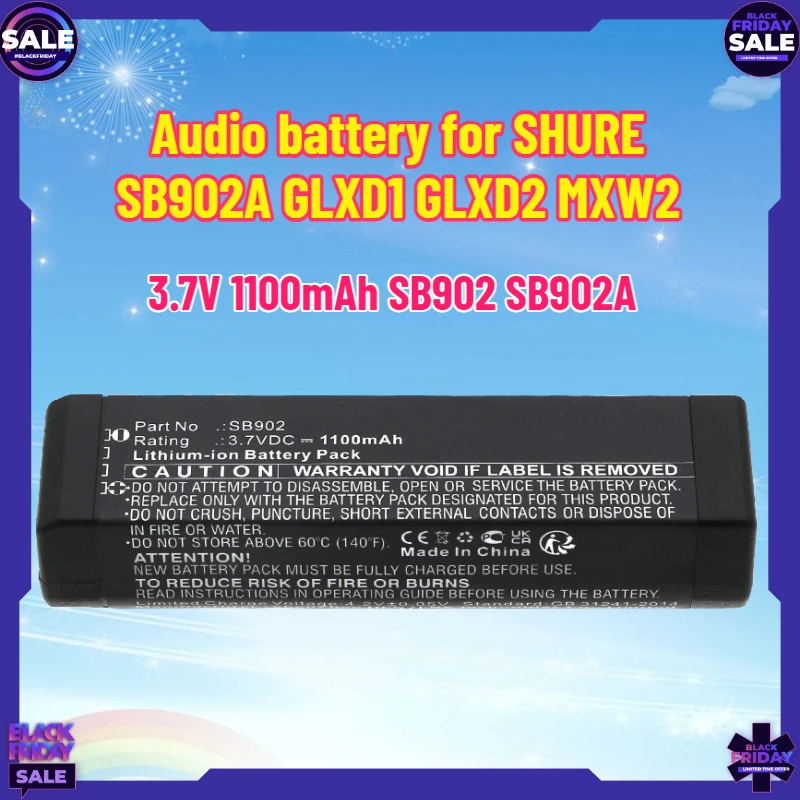 New 3.7V 1100mAh SB902 SB902A Battery for Shure SM35,SM58 GLXD1 GLXD2 GLXD14 Wireless Microphone Audio battery