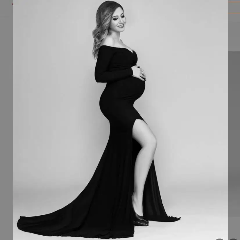 2025 new women's clothing Japanese cotton pregnant women's solid color V-neck hem slit trailing photography dress