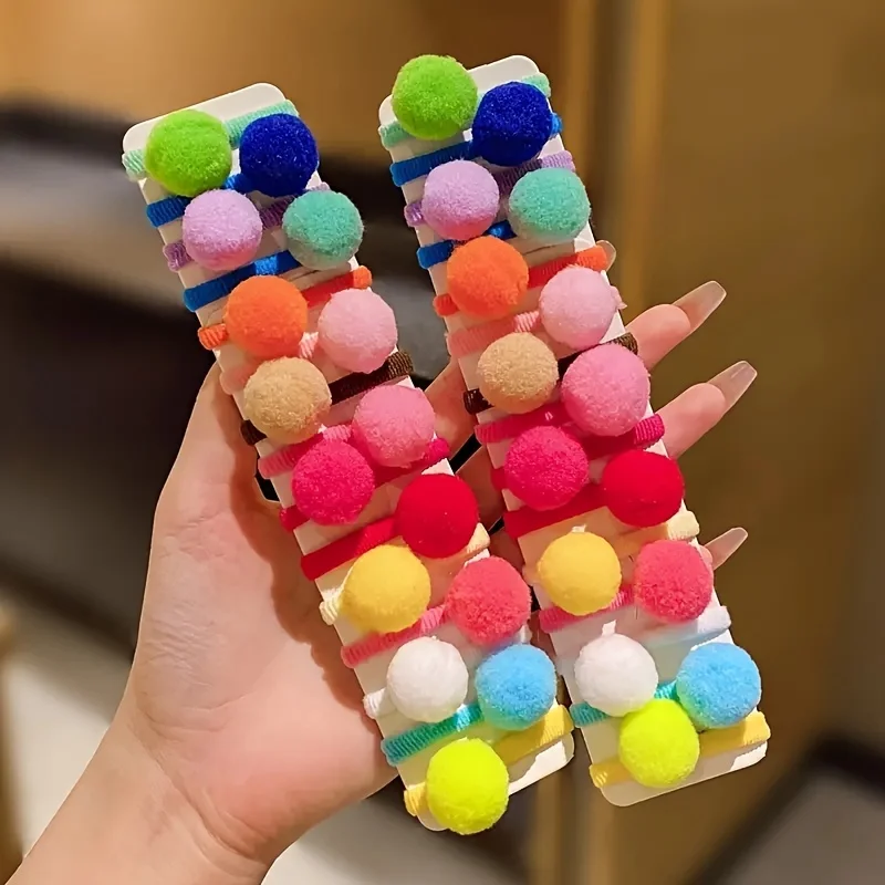 15/30Pcs Pom Pom Hair Tie Set Vibrant Color High Elastic Durable Hair Accessories One Size for Daily Wear