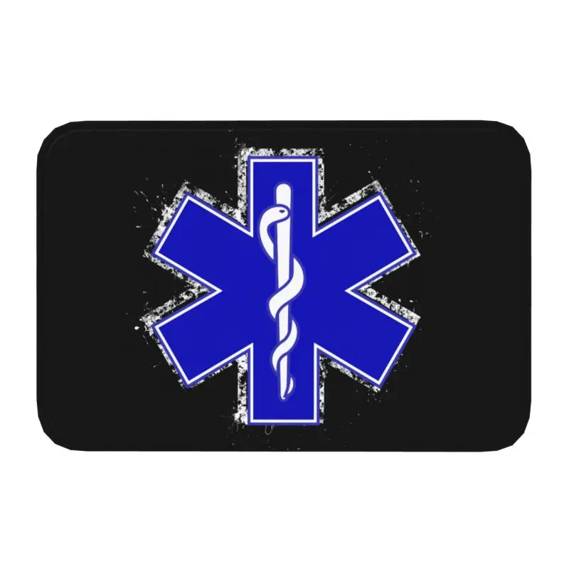 Emt Star Of Life Front Door Mat Anti-Slip Indoor Absorbent Paramedic Medical Doormat Kitchen Balcony Entrance Rug Carpet