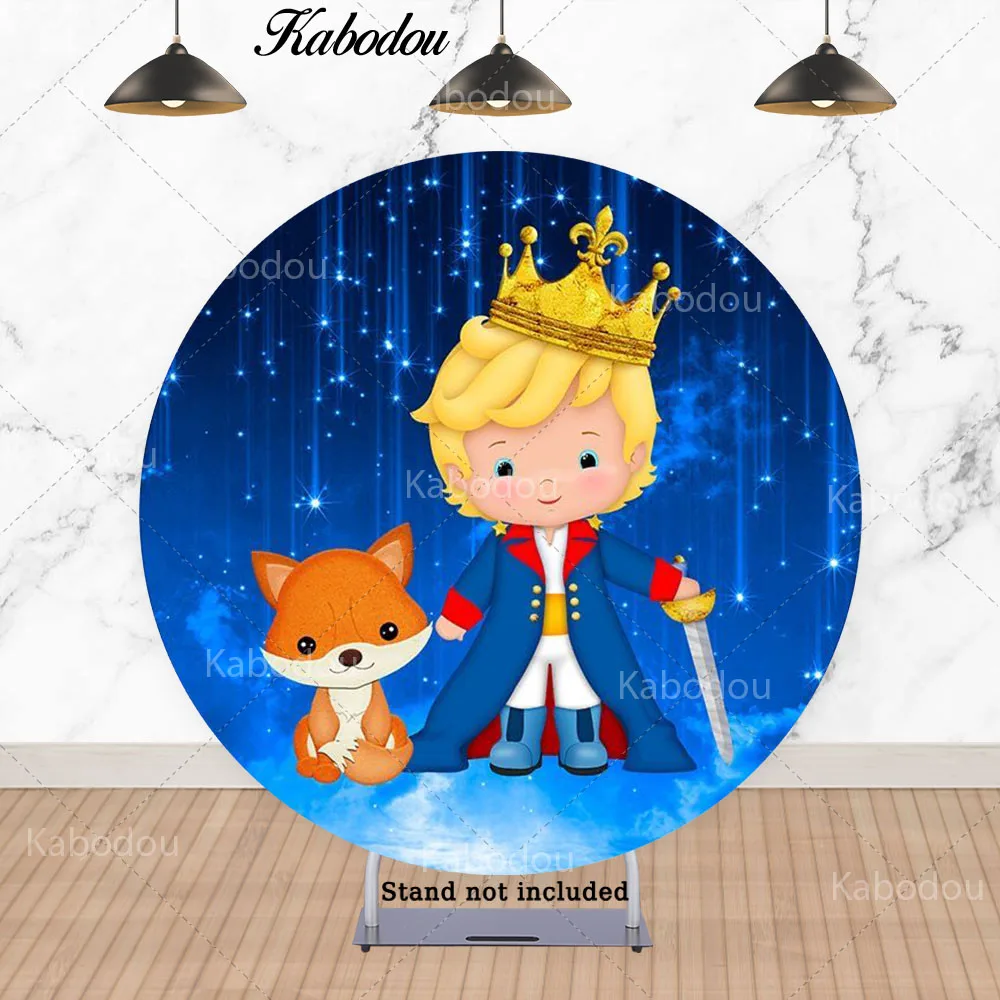 Kabodou Little Prince Circle Photo Backdrop Cover For Kids Birthday Boy Fox Rose Round Photography Background