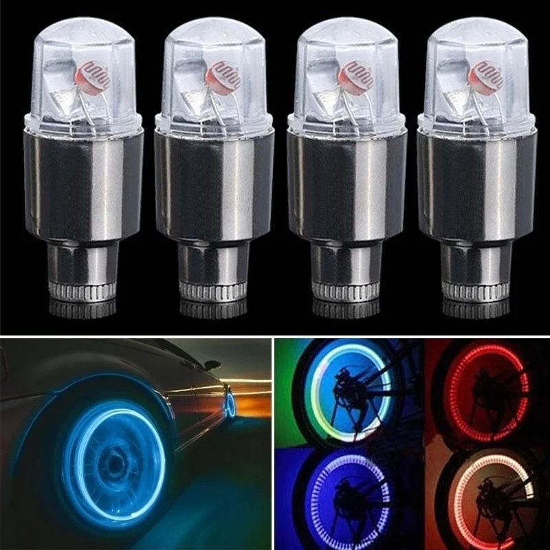 2/4PCS Auto LED Lights Motorcycle Bicycle Lights Tire Valve Covers Decorative Lights Tire Valve Covers Flash Strobes Neon Lights