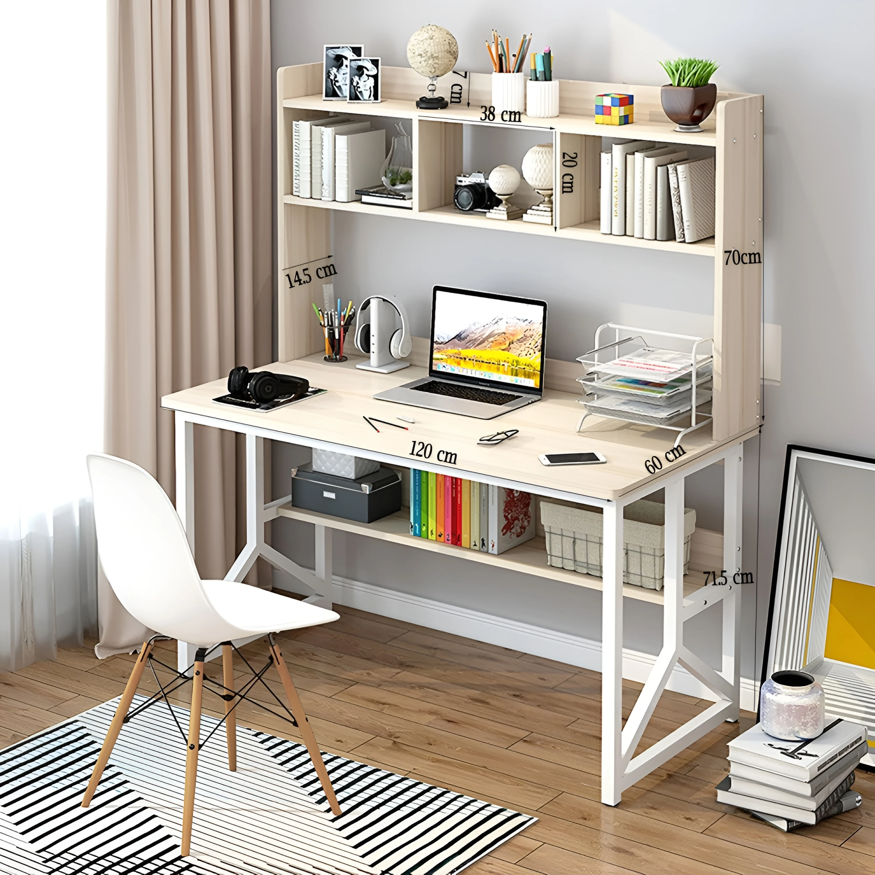 Computer Desk with Bookrack Home Office Desk Study Table with Bookshelf 120 L 60 W 141.5 H cm