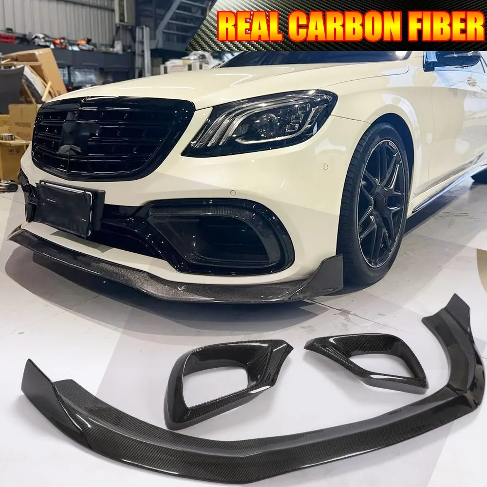 

For Mercedes Benz W222 S63 S65 18-20 Real Carbon Fiber Front Bumper Lip Air Vent Cover Spoiler Car Accessories