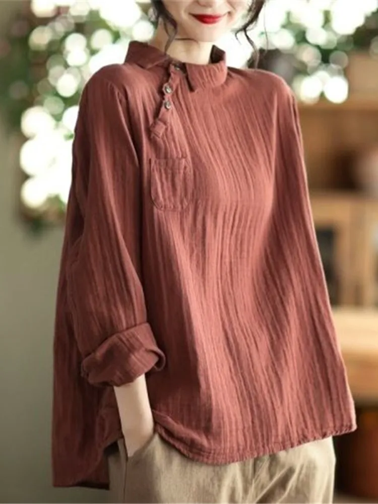 100% Cotton Women Casual Shirts New Arrival 2022 Spring Korean Style All-match Solid Color Loose Female Long Sleeve Tops B2223