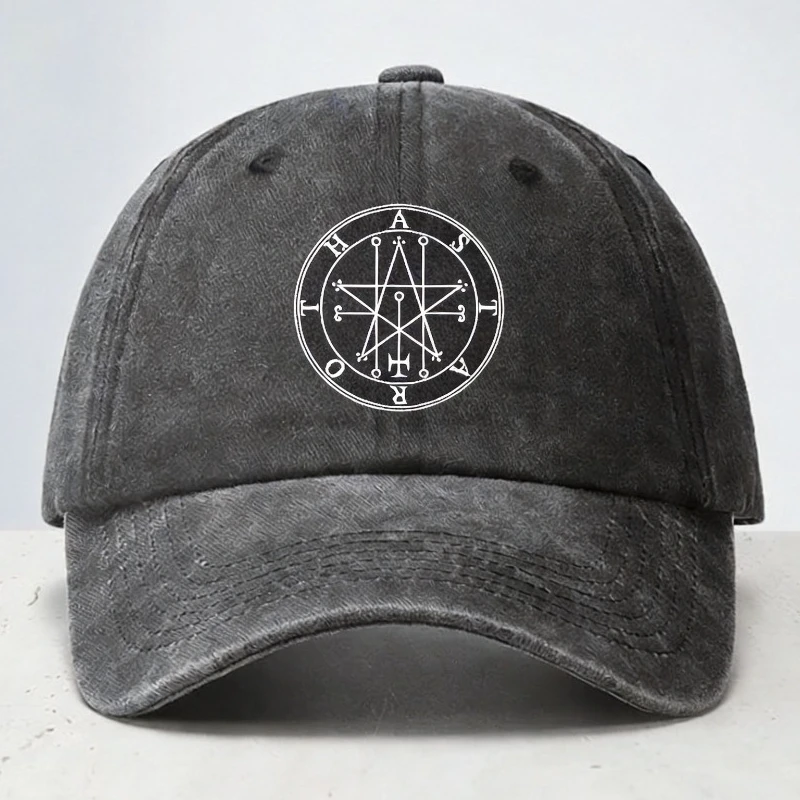 

Astaroth Sigil Goetia Distressed Washed Cowboy Baseball cap Outdoor casual Adjustable Soft Top Caps summer Sunscreen sun hats