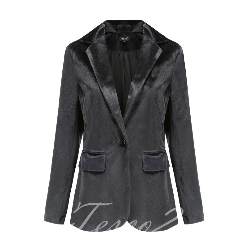 Tesco Velvet Women's Suit Blazer Single Button Full Sleeve Jacket Formal Casual Tops For Office Lady Female Business Coat