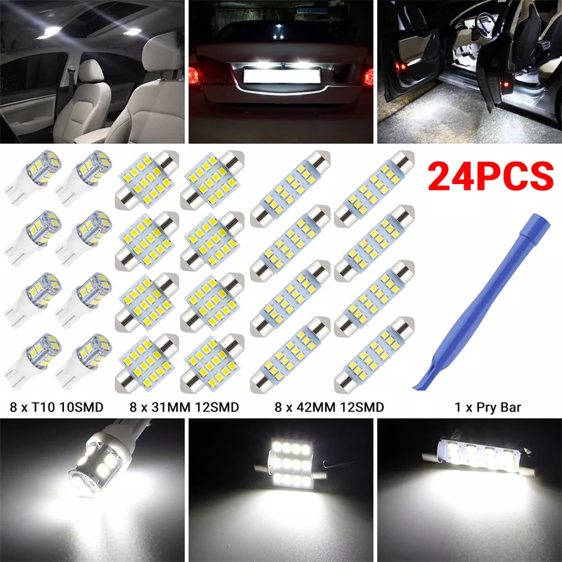 24 stks Universele T10 Auto Led Gloeilamp Witte Auto-interieur Dome Kenteken Festoen Kaart Leeslamp Gemengde Lamp set