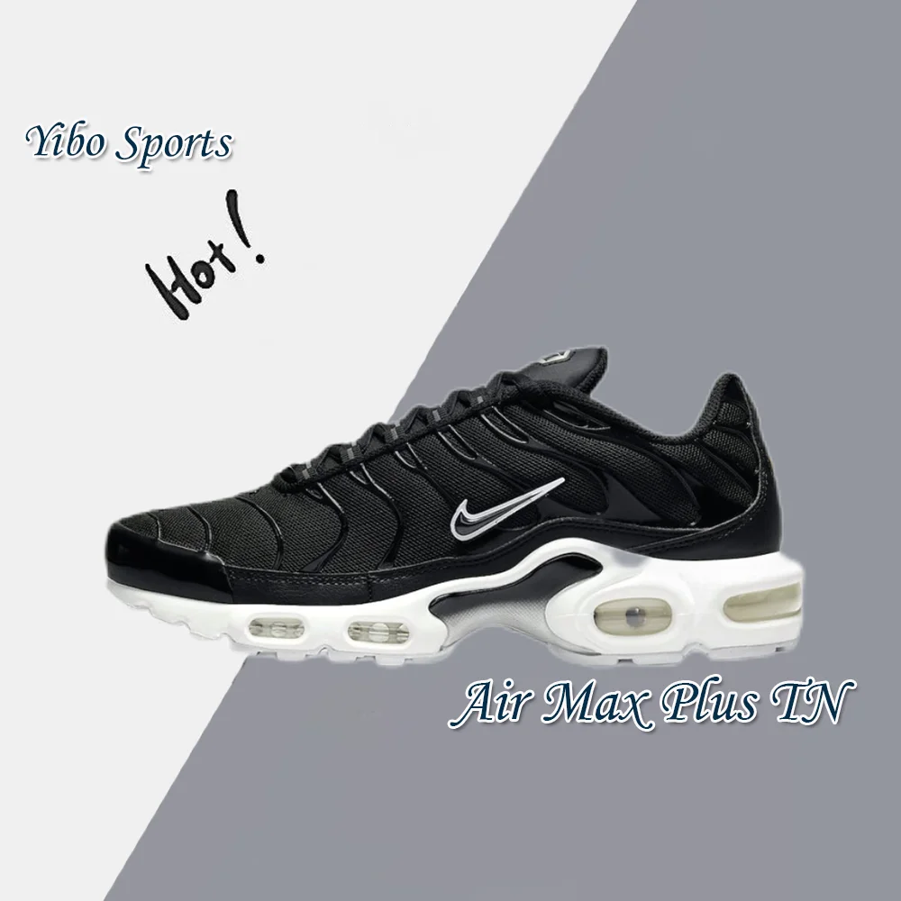 Nike Air Max Plus TN Low Top Casual Running Shoes Comfortable Shock Absorption Men's and Women's Black and White Colorway