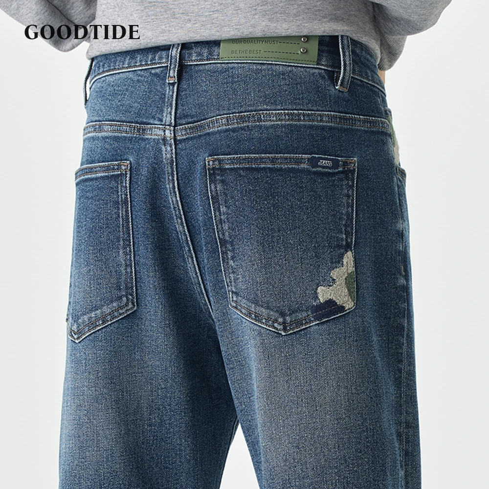 Fashion Men's Slightly Elastic Tapered Jeans 2025 Autumn New Graphite Washed Rolled Hems Casual Denim Trousers Size 28-38