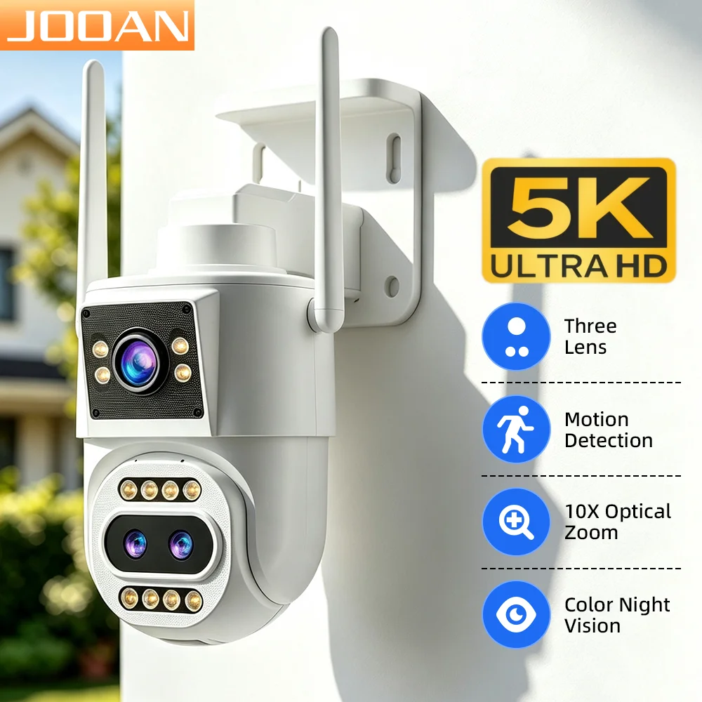 JOOAN Telecamera IP Wifi 5K da Esterno con Doppio Schermo, Zoom Ottico 10X, Rilevamento del Movimento, Telecamera di Sicurezza PTZ, Videosorveglianza CCTV