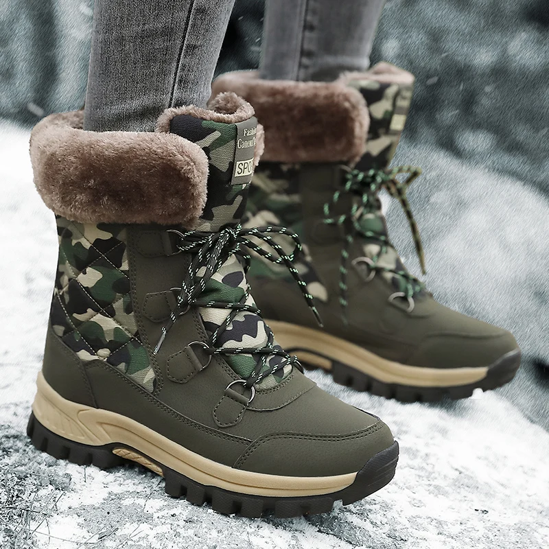 Women Warm Fleece Lined Snow Boots Non Slip Thick Rubber Sole Cold Weather Daily Walking Casual Winter Footwear for Ladies