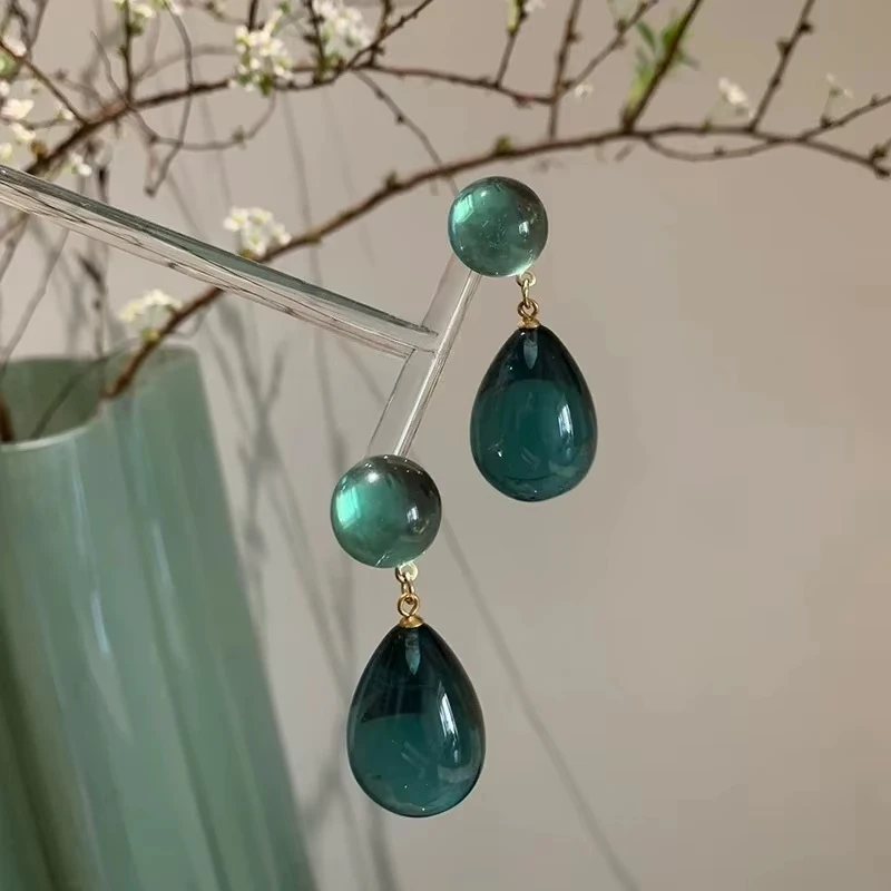 Retro Water Drop Earrings Women's Sea Green New Geometric Originality Elegant Unique Design Resin Earrings Charm Jewelry Gift