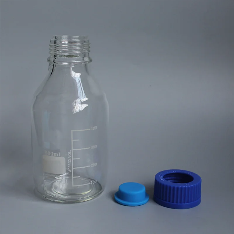 

Круглые бутылки GL45 для хранения медиа, стеклянная бутылка для хранения с синей закручивающейся крышкой 100 мл, 250 мл, 500 мл, 1000 мл