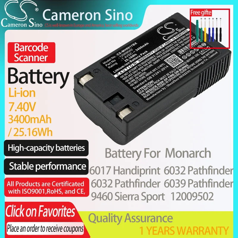 CameronSino Battery for Monarch 6017 Handiprint 6032 Pathfinder 9460 Sierra Sport Fits Paxar 12009502 Barcode Scanner Battery