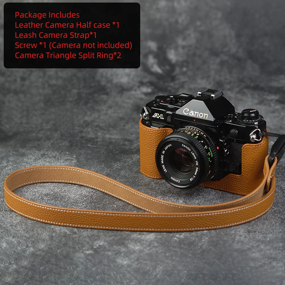 طقم حافظة جلدية لحقيبة Canon F1 مصنوعة يدويًا من الجلد الطبيعي نصف حافظة جلدية بحزام كتف ملحقات التصوير الفوتوغرافي حقيبة الكاميرا