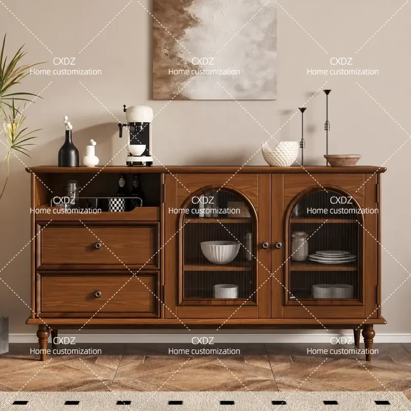 Medieval Dining Side Cabinet Living Room Storage Partition Tea Wine Cabinet Kitchen Utensil Organizer with Solid Wood Bucket
