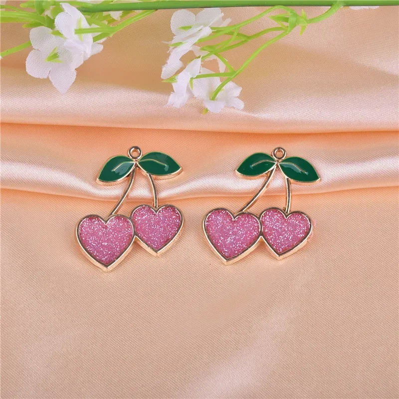 10pcs Red Heart Shape Cherry Enamel Charms Handmaking Pendants Floatings DIY Jewelry Making Handmade Craft Dropshipping