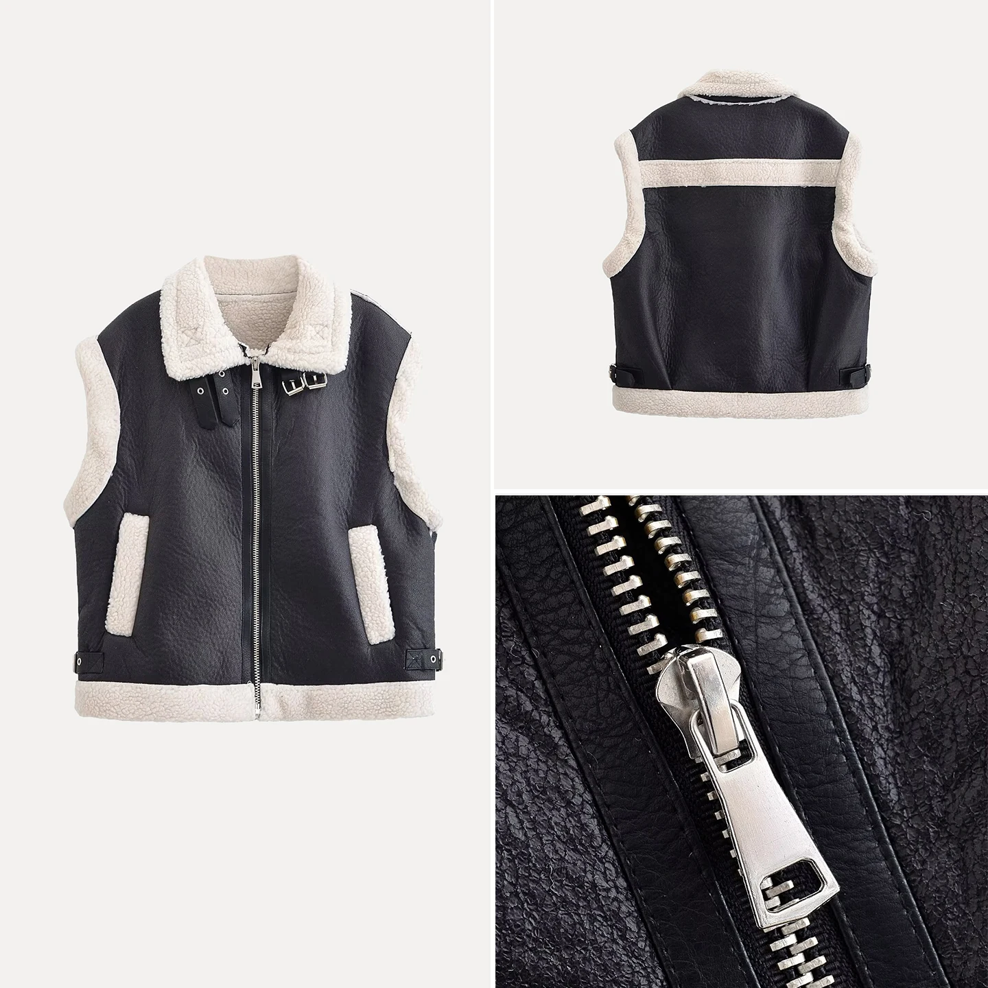 2025 Autunno delle nuove donne Faionable Retro Allentato Moto Jaet Gilet Caldo Versatile Sli Pendolarismo Colletto Cerniera Puro...
