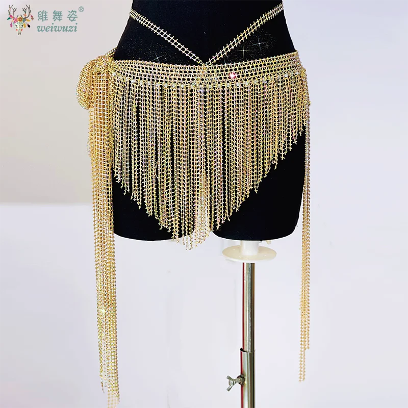 2025 nowy taniec brzucha dla kobiet frędzle łańcuszek w talii siatkowy starszy pełny diamentowy szalik na biodra orientalny konkurs tańca akcesoria