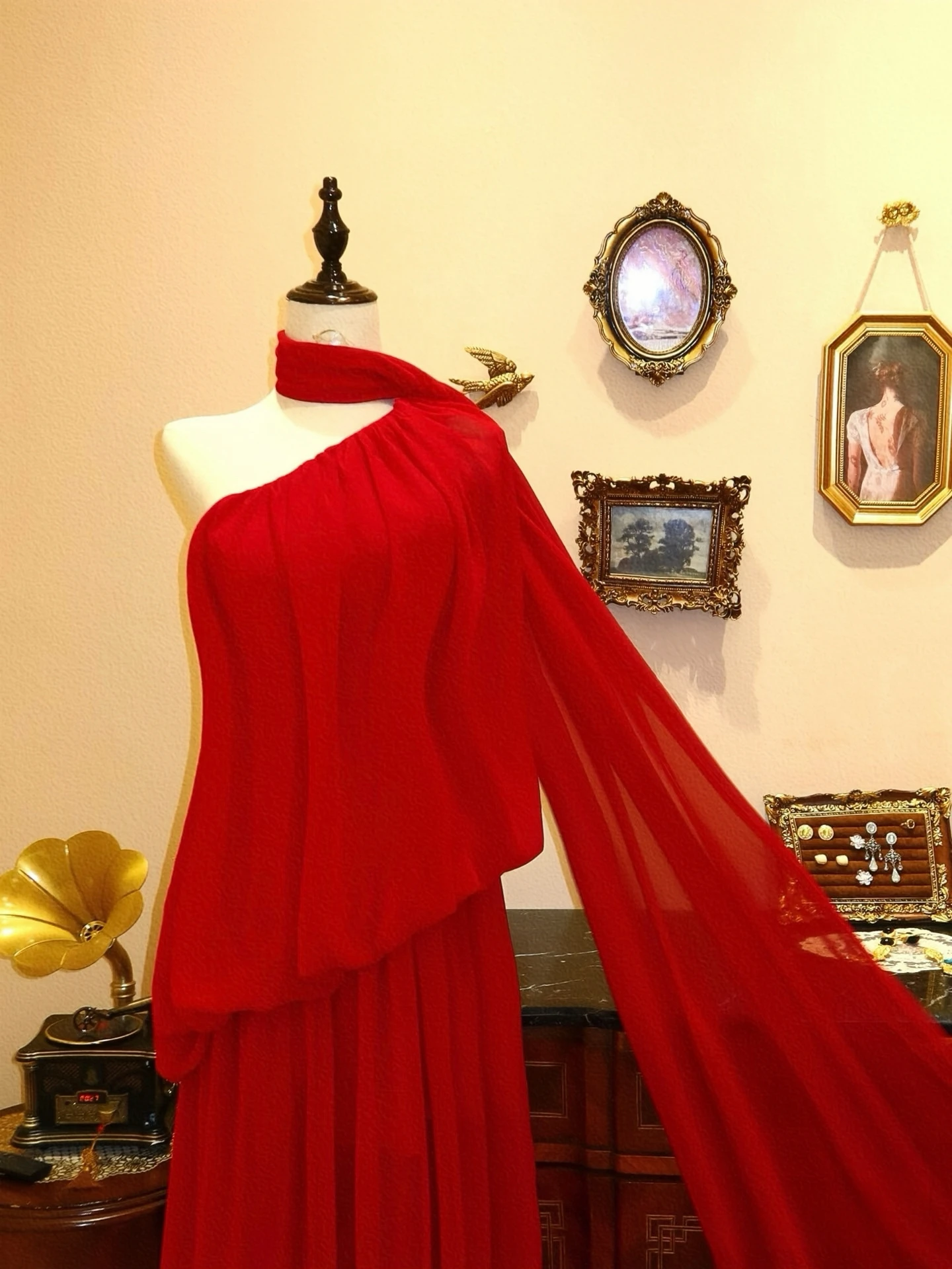 Vestidos de noite vermelhos de alta qualidade, ombro único, fita de chiffon fluida, comprimento até o chão, casamento, celebridade, cerimônia de formatura