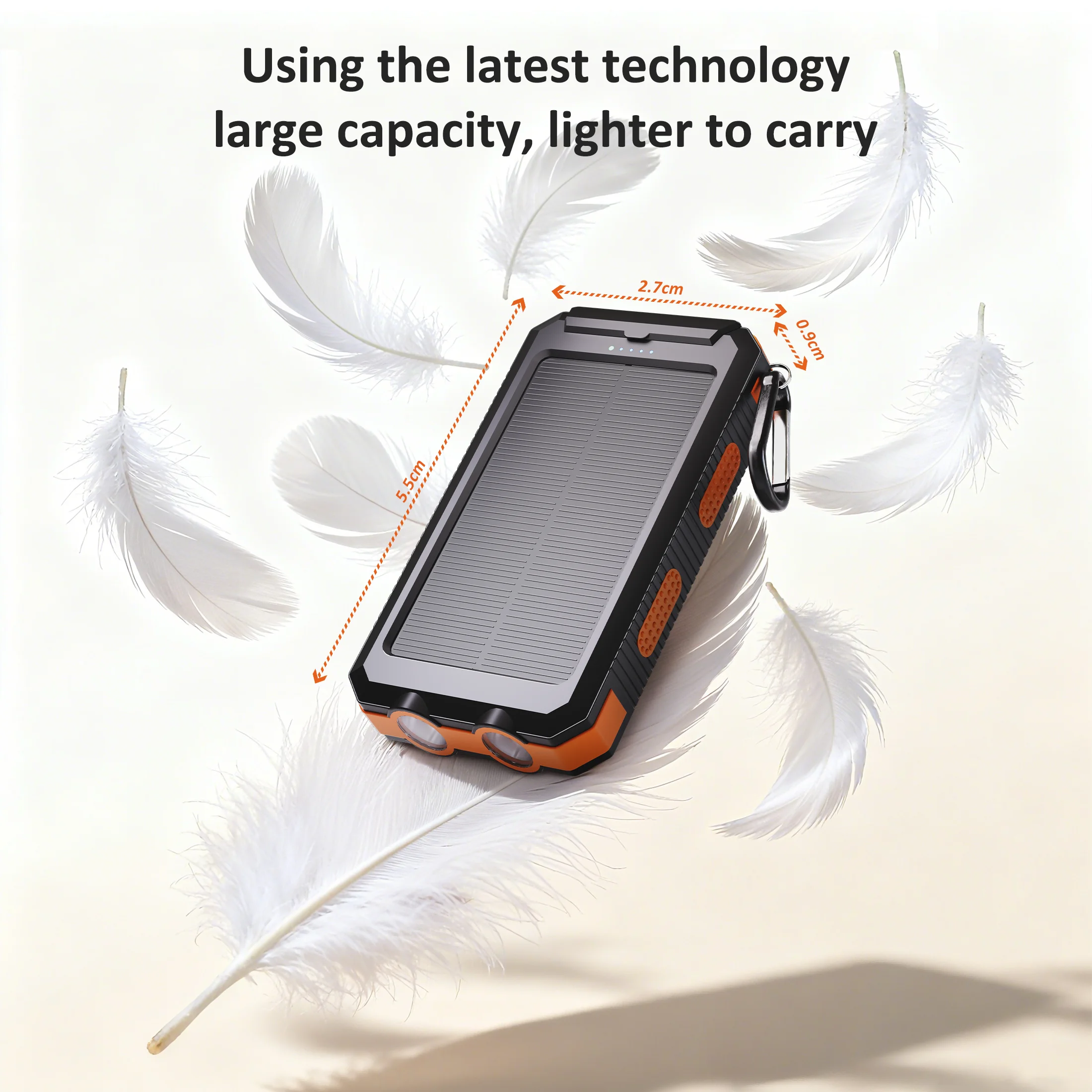 Solar power bank 38800mAh with built-in cable, lightweight and large capacity universal mobile power supply for mobile phones