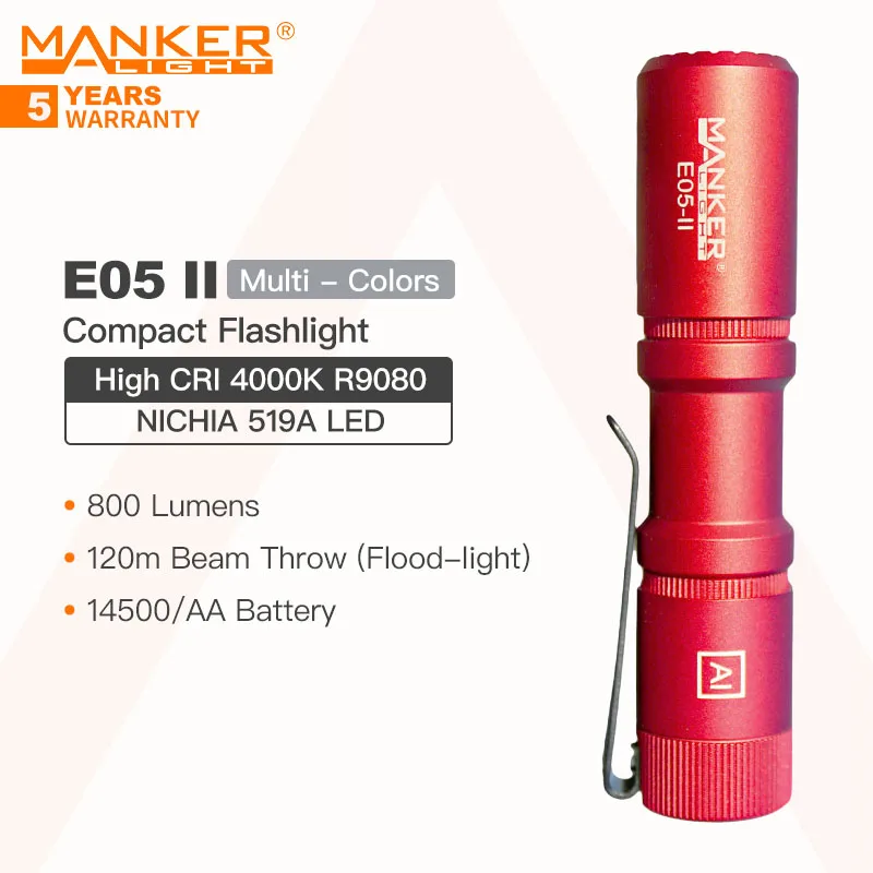 manker edc lanterna compacta e05 ii versao alta cri 4000k r9080 519a led 1300 lumens 14500 ou bateria aa camping 01