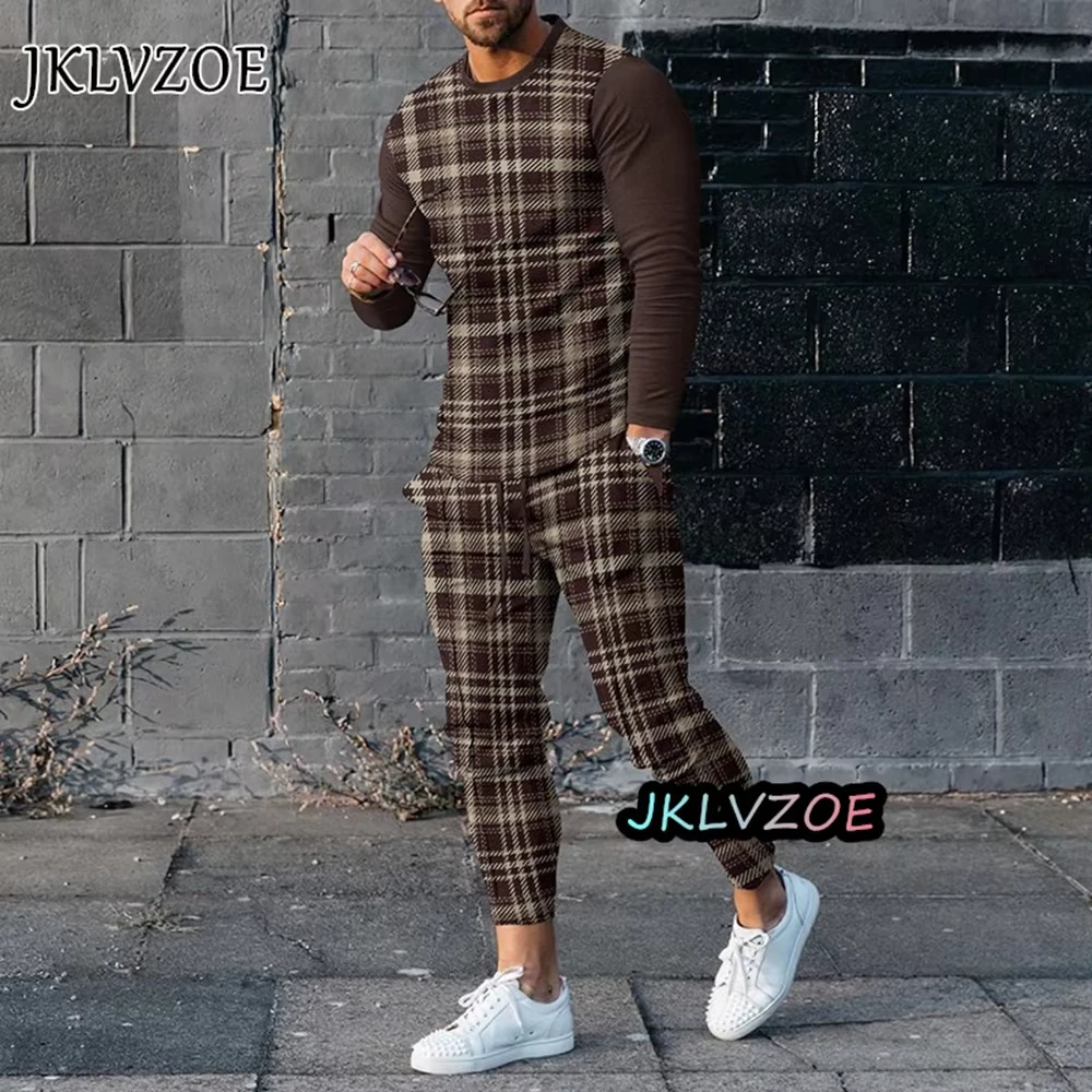 Nuova Estate/Autunno Abbigliamento Uomo 3d Stampato Uomo T-shirt a maniche lunghe + Pantaloni Set a due pezzi T-shirt a maniche lunghe da uomo Pantaloni Outfit