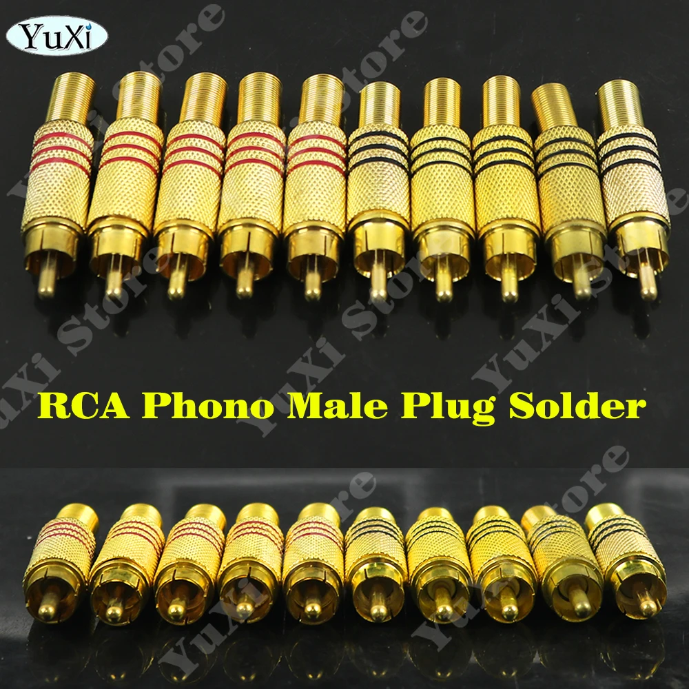 

6Pcs Audio Speakers Gold RCA Phono Male Plug Solder Audio Video Cable Cord Adapter Connector For Home Theater DVD VCD Amplifier