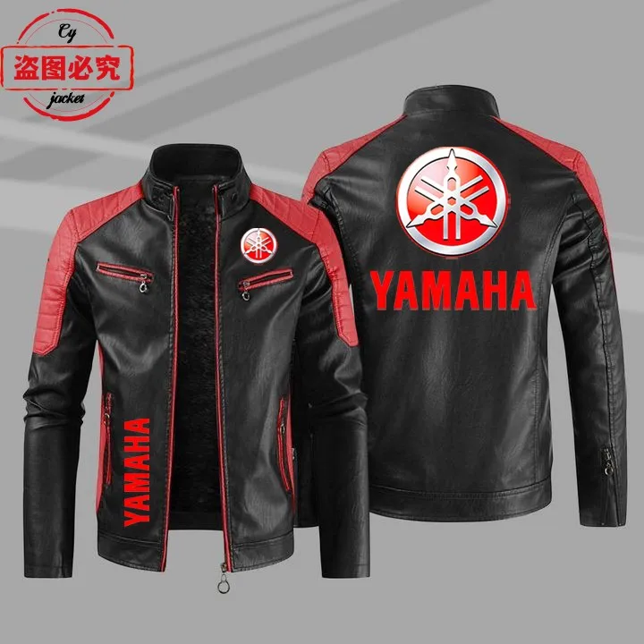 

European Size Yamaha Motorcycle Logo Printed Riding Suit PU Leather Jacket Autumn/winter Men's Jacket Racing Suit Workwear