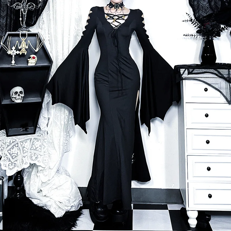 

XS24197 Осеннее новое стильное готическое черное сезонное платье ведьмы для женщин, стильное и утягивающее, идеально подходит для Хэллоуина.