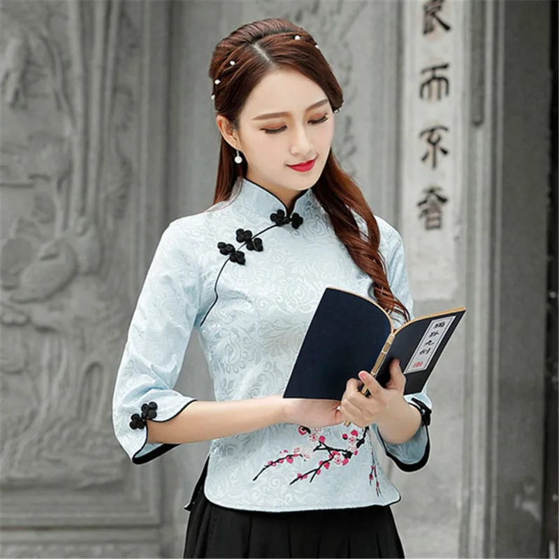 S-5XL Borduurwerk Cheongsam Top Vrouwen Slanke Elegante Traditionele Chinese Kleding China Shirts Vintage Tang Pak Blouse Etnische Stijl