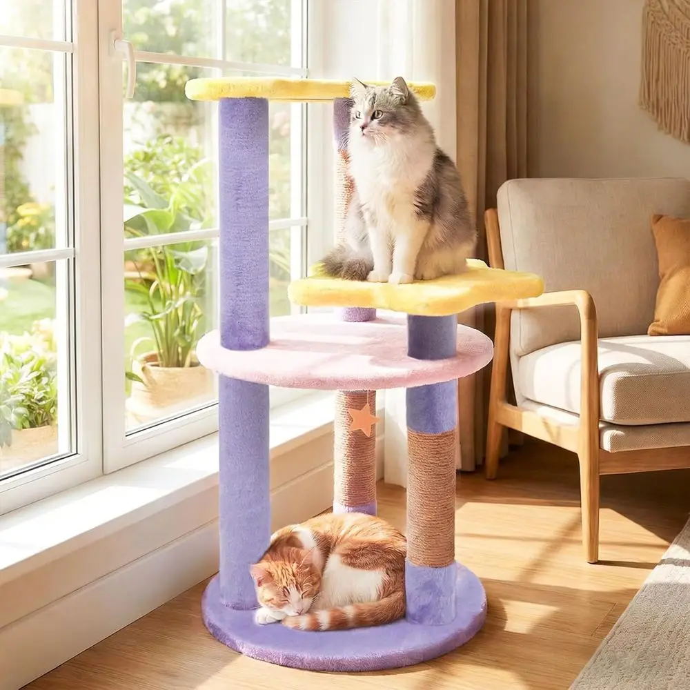 

29-дюймовый многоуровневый кошачий комплекс с джутовой когтеточкой, подвесными игрушками и лежанками в виде звезд и лун для домашних кошек