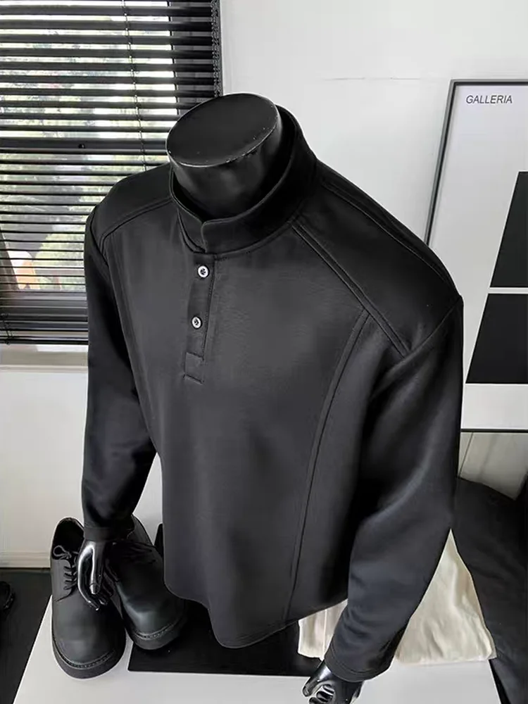 Loose Fit Long Sleeve T-Shirt Men's Autumn 2026 New American High Street Style Henry Collar Base Shirt Casual Youth Fashion