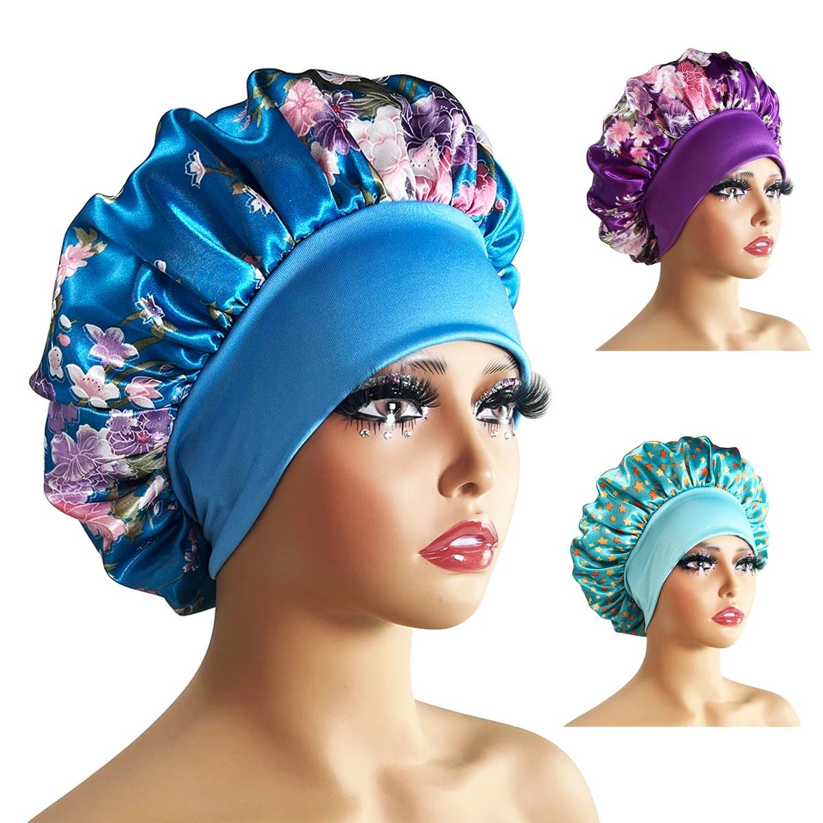 1PCS Lovely Satin Silk Hair Bonnet Care Cap for Women Sleeping Hat Night Sleep Caps Head Cover For Women Men Unisex Cap