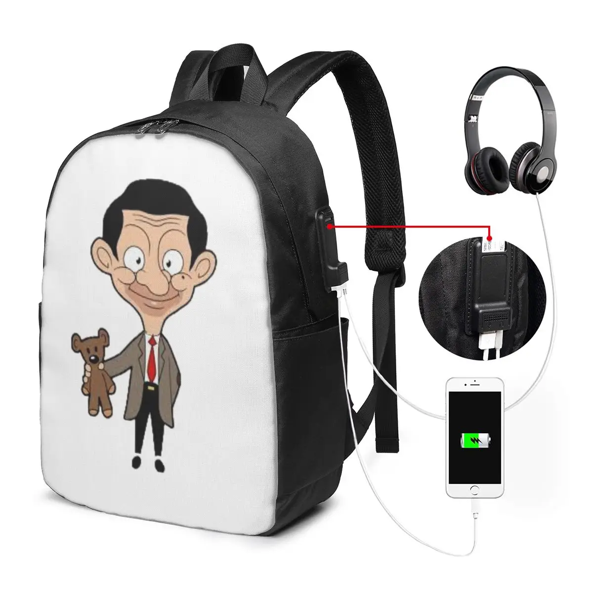 

Mr Bean Cartoon Backpack Travel Notebook Bag Computer College Student School Bag Laptop Shoulder Bags for Men Women